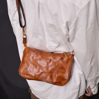 AETOO Сумка через плечо из воловьей кожи первого слоя, мужская кожаная сумка через плечо, повседневная сумка-мессенджер, простой модный маленький рюкзак mini smal